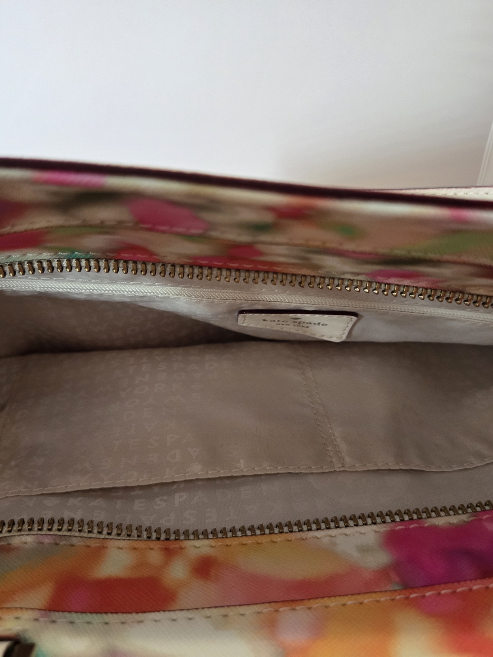 Brand New-Kate Spade Cream-Handled Floral Tote with Pink, Teal and Coral Accents - Picture 3 of 3